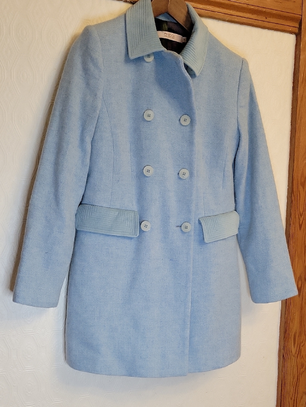 RED Valentino‎ Light Blue Double-Breasted Wool Pea Coat - Picture 2 of 12